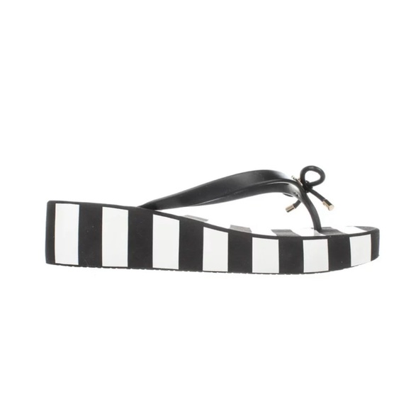 Kate Spade Rhett Platform Wedge Black/White Stripe Flip Flops Size 9 - Picture 1 of 15